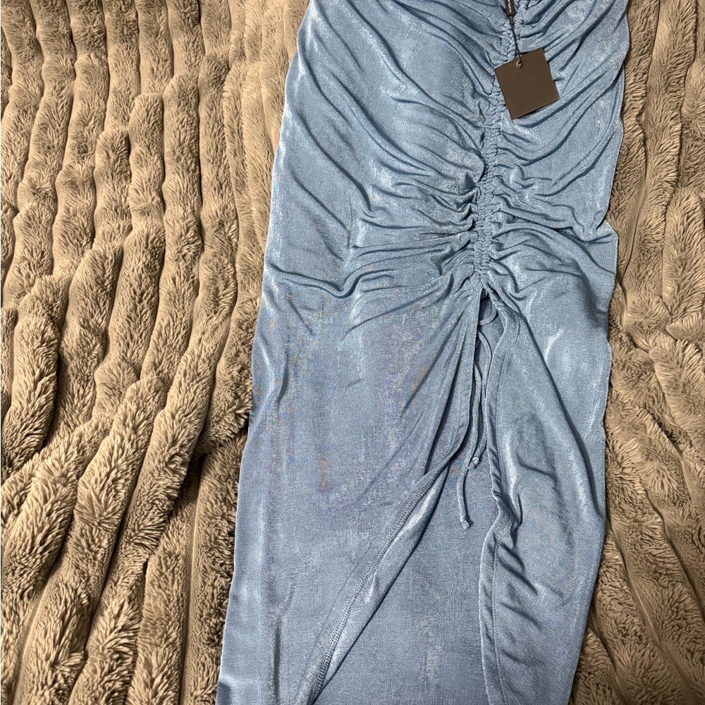 JLUXLABEL Slate Blue Gathered Dress